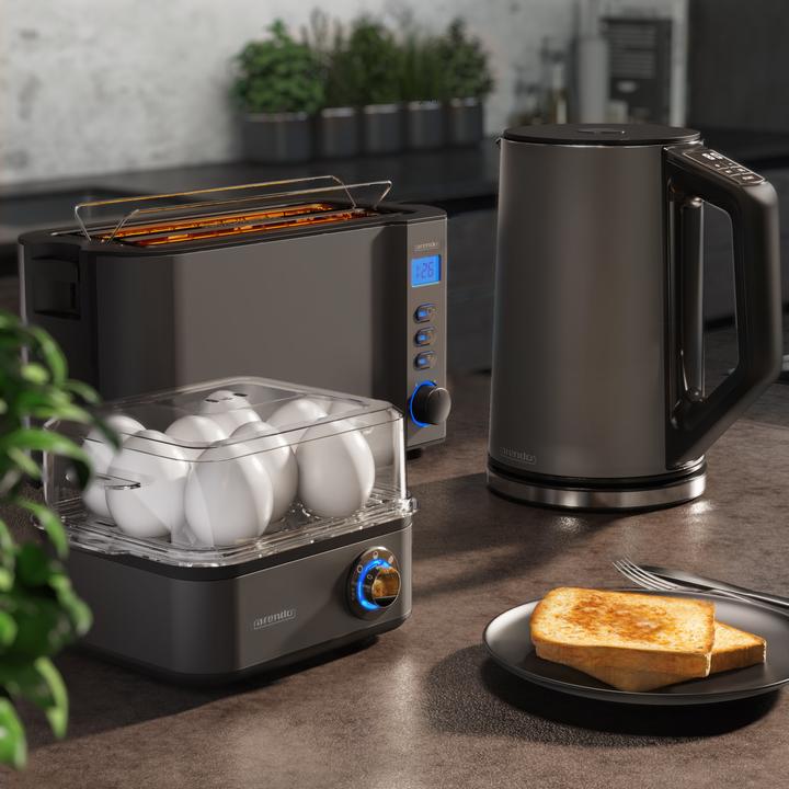 Actual product image Arendo Breakfast set, kettle 1.5l temperature selection, 4-slice toaster & egg cooker for 8 eggs, grey (1.50 l)