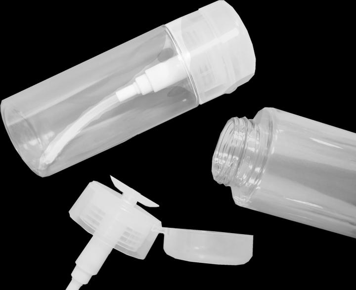 Actual product image Plastic pump bottle, empty, for 200 ml nail polish remover, height: 10.2 cm, Ø 5.8 cm