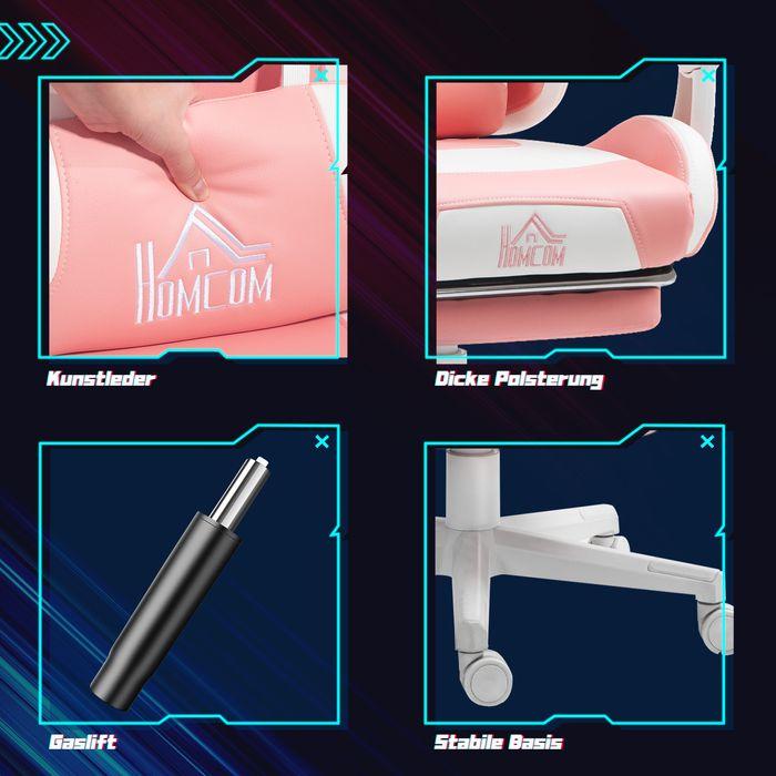 Image du produit Swisshandel24 Gaming Stuhl Ergonomischer Gamer Stuhl mit Lendenwirbelstütze, Fussstütze Rosa