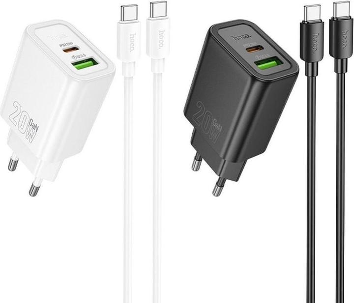 Actual product image Hoco Adapter wall charger USB A + Type C + cable Type C to Lightning PD QC3.0 3A 20W N61 black (5 W)