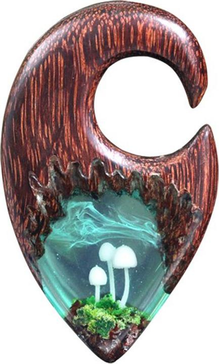 Immagine prodotto Star Piercing Ohrgewicht Spirale Mystischer Pilz Epoxy grün aus Tamarind Holz (senza ottone, Organico)