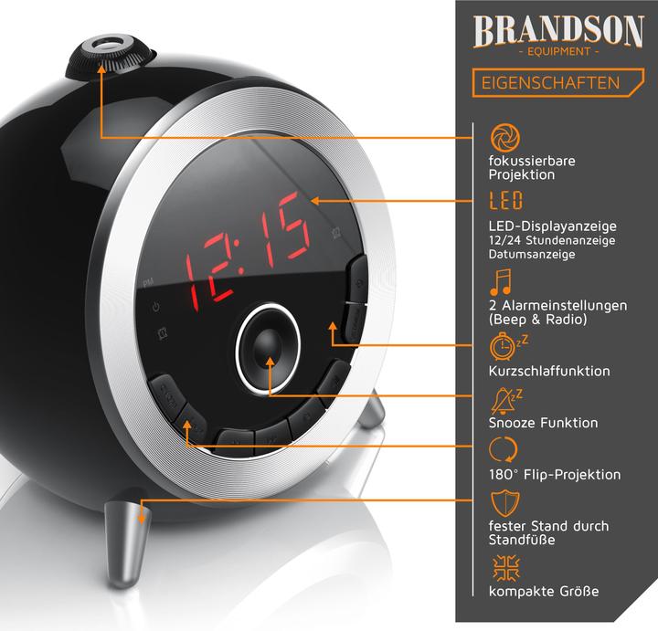 Actual product image Brandson Projection alarm clock, digital retro radio alarm clock with projection, FM radio, compact size