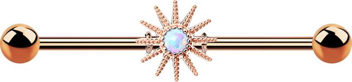 Produktbild Star Piercing Barbell rosegold mit Sonnenstrahlen und Opal weiss (Messing, Chirurgenstahl 316L)