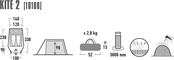 Actual product image High Peak Tent kite 2, green, 10188 (Tunnel tent, 3.30 kg, 2 persons)