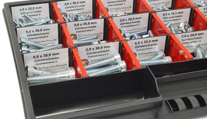 Produktbild Schraubenbox24 Zylinderkopfschrauben Sortiment M4-M5-M6 // 8mm-40mm 375 tlg. SchraubenboxDIN912 (375 Schrauben pro Stück)