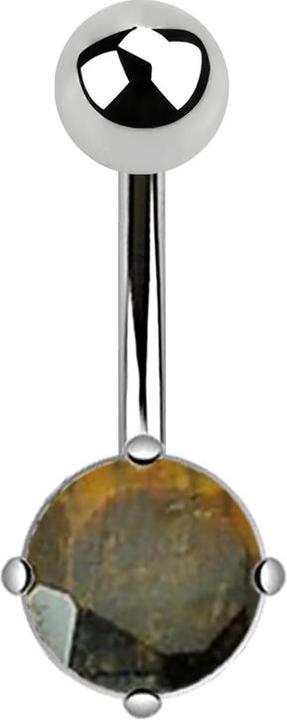 Produktbild Star Piercing Banane silber mit rundem Tigerauge Stein (ohne Messing, Chirurgenstahl 316L, Mineralisch)