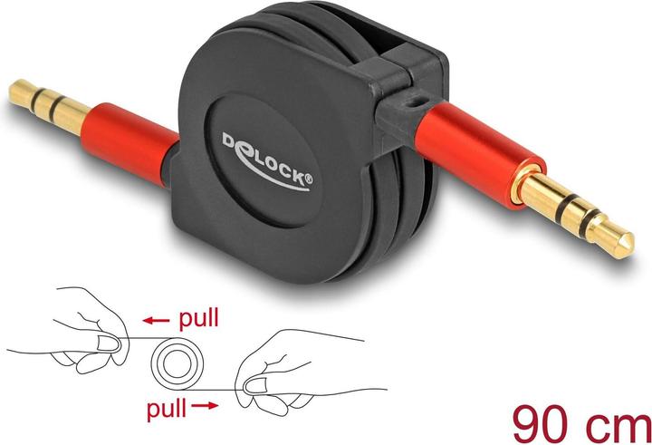 Actual product image Delock Audio retractable cable 3.5 mm 3 pin jack plug to jack plug 90 cm (0.90 m, 3.5mm jack (AUX))