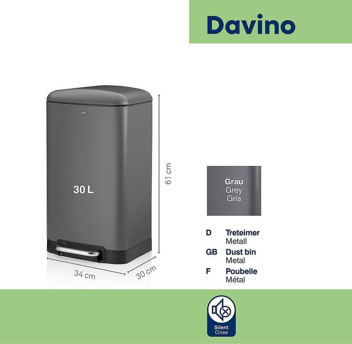Immagine prodotto Kela Cestino a pedale Davino grigio (30 l)
