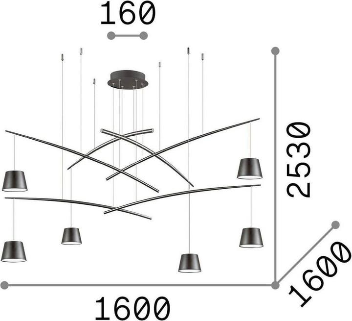 Produktbild Ideal lux FISH LED Pendelleuchte 6x 6x37W ⌀1600mm Schwarz warmweiss 196992 (2800 lm)