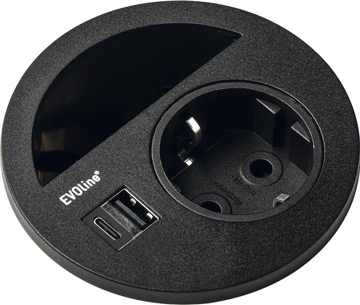 Produktbild Evoline Circle80 Steckdose mit Kabeldurchgang und USB-A+C-Doppelcharger, schwarz