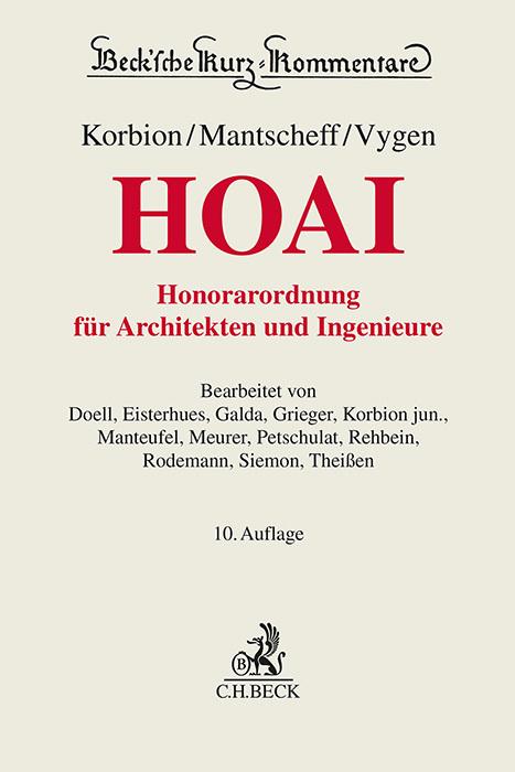 Produktbild Honorarordnung für Architekten und Ingenieure (HOAI) (Deutsch, Klaus Vygen, Jack Mantscheff, Hermann Korbion, 2024)