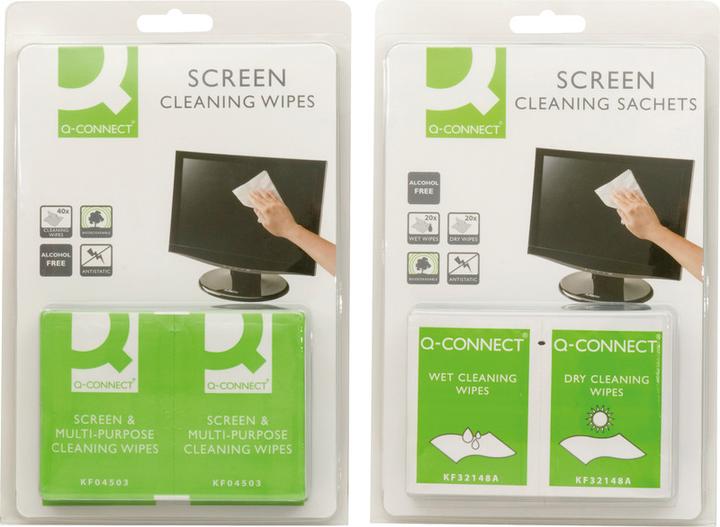 Produktbild Q-Connect Bildschirm Reinigungstücher einzeln verpackt (40 x)