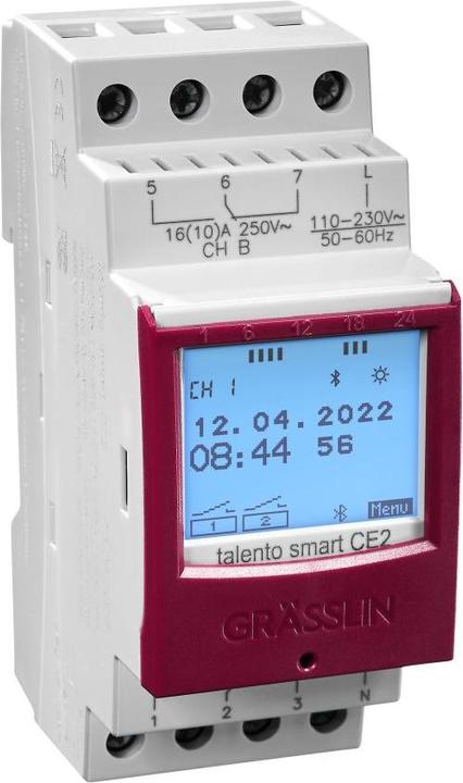 Grässlin Channels%3D2 Digital timer DIN rail, 2 changeover contacts
