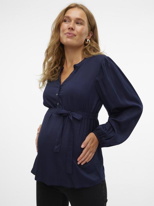 Produktbild Mamalicious Normal geschnitten Mandarin Kragen Ärmelbündchen mit Knopf Ballonärmel Top Bluse (S)