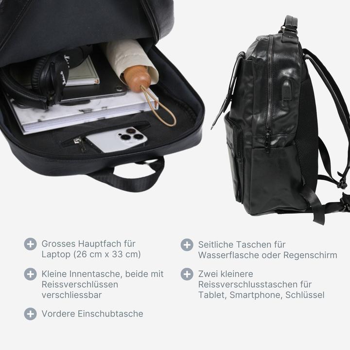 Produktbild Hermex Laptop-Rucksack Tagesrucksack Business-Rucksack PU-Lederrucksack (15 l)