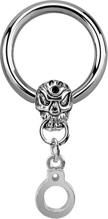 Image du produit Star Piercing Closure Ring argent tête de mort avec menottes (Acier chirurgical 316L, sans laiton)