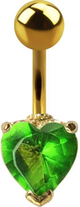 Produktbild Star Piercing Banane 14k vergoldet mit Kristallherz hellgrün (Chirurgenstahl 316L, ohne Messing)