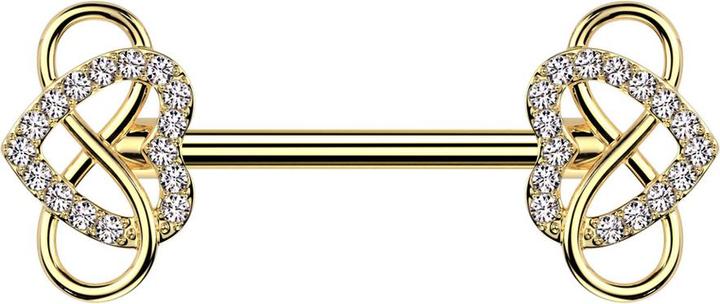 Immagine prodotto Star Piercing Barbell vergoldet mit zwei Herz vergoldet Kristalle silber und Unendlichkeit (Acciaio chirurgico 316L, Ottone)