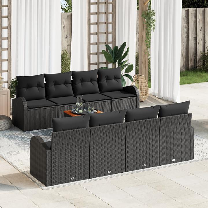 Actual product image VidaXL 9-piece garden sofa set with cushions black poly rattan acacia