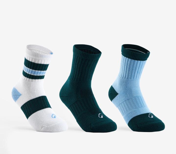 Produktbild Decathlon Kids' High Sports Socks RS 500 Tri-Pack - White/Blue (31, 34)