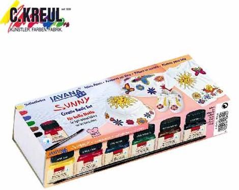 Actual product image Kreul Tex Basic Set Sunny (Brilliant green, Dark brown, Royal blue, Citron, Crimson, Black, 120 ml)