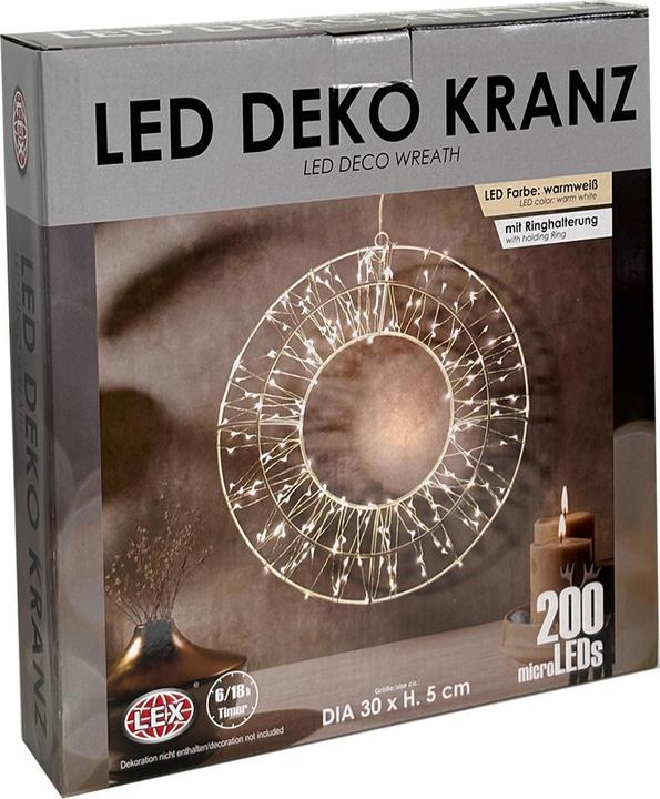 Produktbild Inda-Exclusiv 200 LED Deko Kranz Lichterkranz Weihnachtsbeleuchtung Ø30cm Aussen IP44