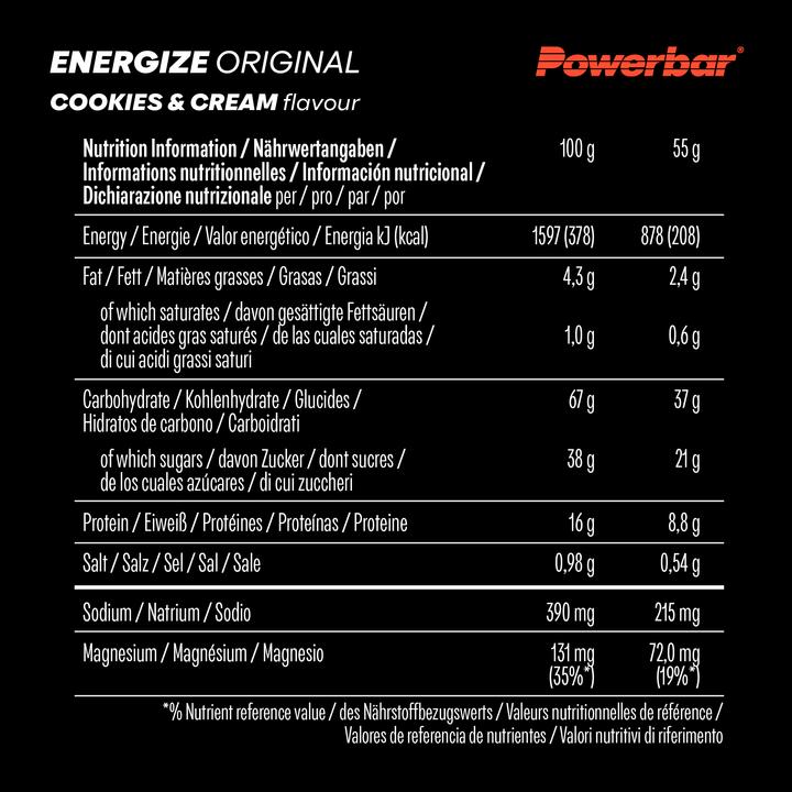 Nährwerte und Zutaten Powerbar Energize Original (Cookies & Cream, 15 Stk., 914 g)