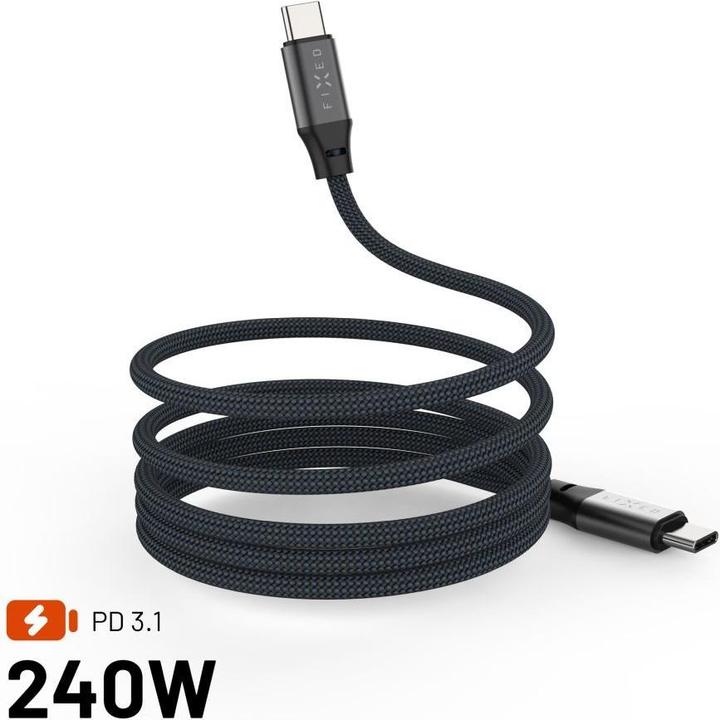 Actual product image Fixed Magnetic Braided Cable USB-C/USB-C, 1,2m, USB 2.0, 240W, gray (1.20 m, USB 2.0)