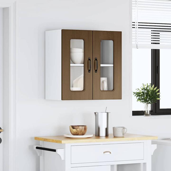 Image du produit VidaXL Armoire de cuisine suspendue avec porte vitrée Kalmar brun imitation chêne (60 x 31 x 60 cm)