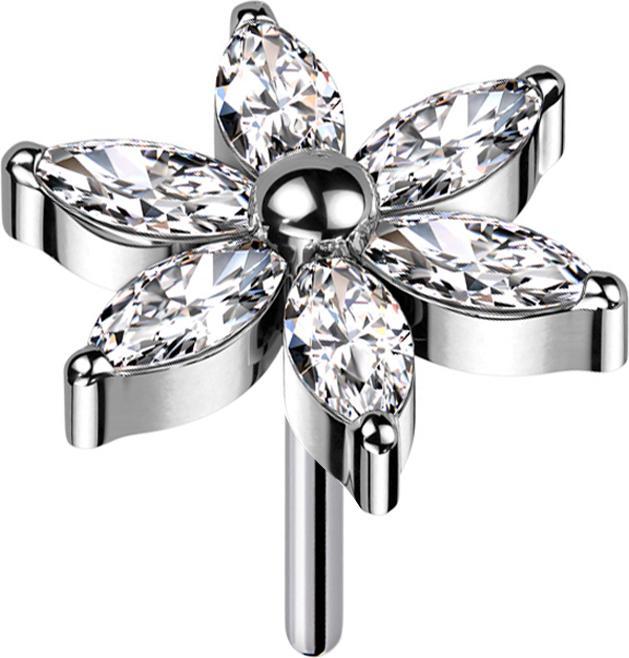 Star Piercing Threadless Blume silber Kristalle silber (Titan G23, ohne Messing)