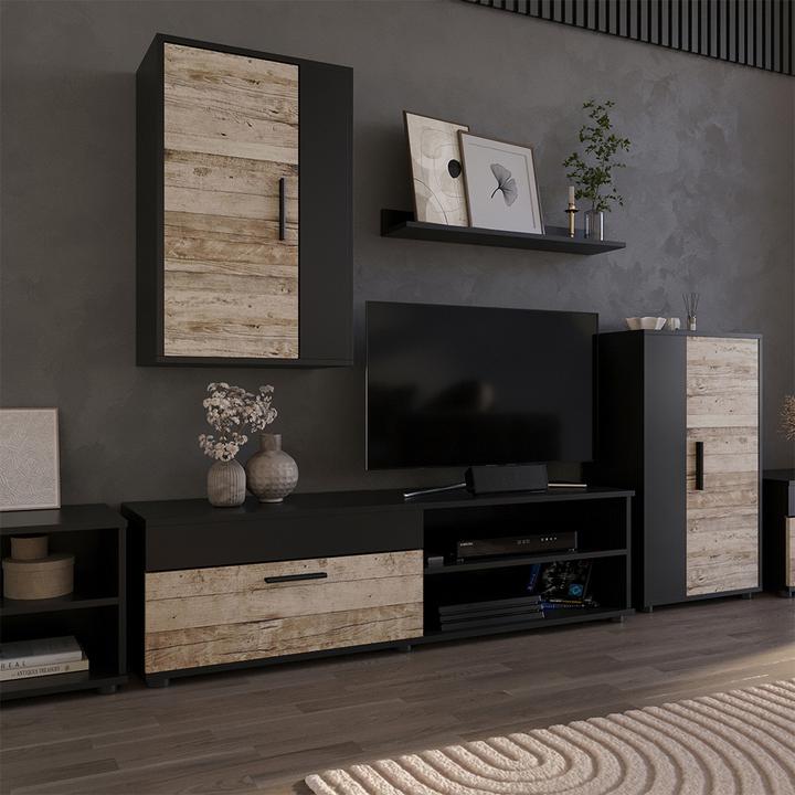 Produktbild Vichy Lowboard & Regal Berno, Schwarz/Sandeiche, mit 1 Klappe