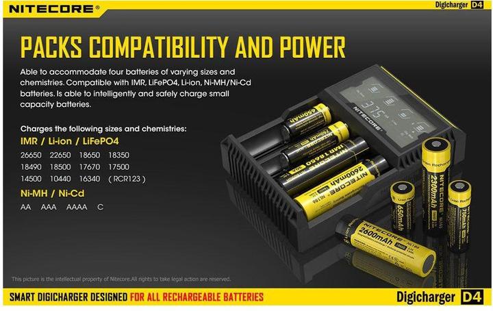 Actual product image Nitecore Digicharger D4EU - EU version (1 pcs., RCR123A, AA, AAA, C, Chargers without battery)