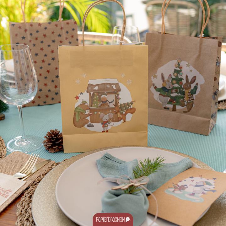 Produktbild Papierdrachen Henkeltütenset goldfoliert Wintertiere (Geschenktüte, 6 x)