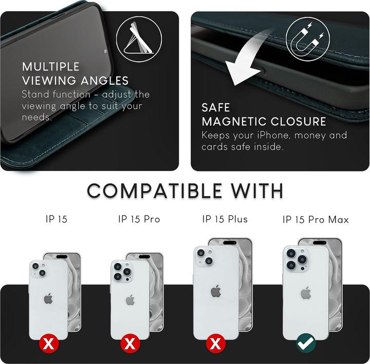 Produktbild Nalia Echt Leder Flip Case Hülle mit Magnetverschluss (Apple iPhone 15 Pro Max)