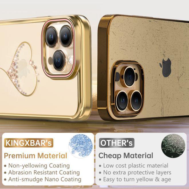 Image du produit Kingxbar Coque en silicone Wish Series avec cristaux pour iPhone 15 Pro - or (Apple iPhone 15 Pro)