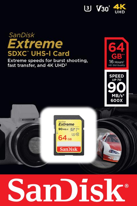 Produktbild SanDisk Extreme SDXC U3 (64 GB, SDXC, U3, UHS-I)