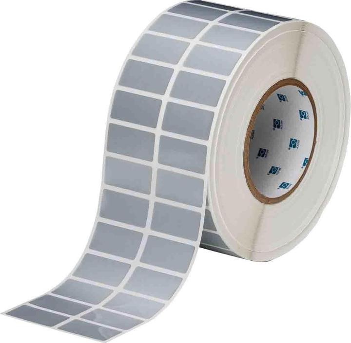 Actual product image Brady THT-6-362-10, tamper-evident vinyl, silver, glossy, 38.10 x 19.05 mm, permanent, 2-panel