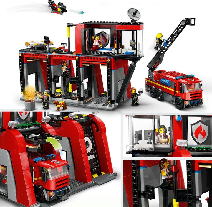 Immagine prodotto LEGO 60414 Stazione dei vigili del fuoco con autoscala a piattaforma girevole (60414, LEGO City)