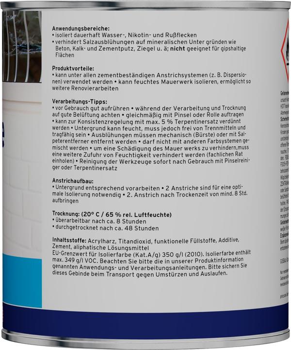 Nutritional values and ingredients Plid Insulating paint LH 0.75L White for approx. 20m² / Cellar paint Nicotine paint opaque white Wall (White, 0.75 l)