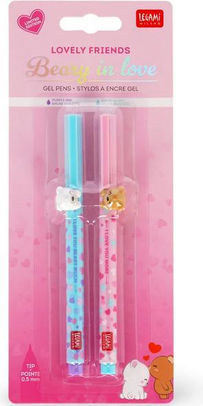 Actual product image Legami Roller Gelstift 2er Set Beary in love (Purple and blue, 2 x)