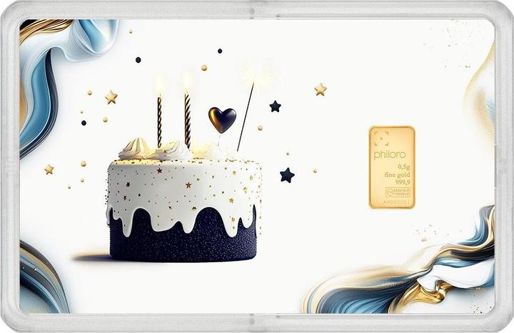 Philoro Goldbarren 0,5 g - Geschenkkarte "Geburtstagszauber" (999.90)