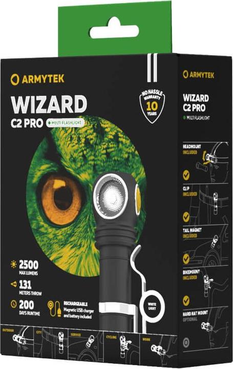 Produktbild ArmyTek Wizard C2 Pro v4 Magnet USB+ABM01+18650 / XHP50.2 White / 2500 lm / TIR 70°:120° / 1x1865... (11.20 cm, 2500 lm)
