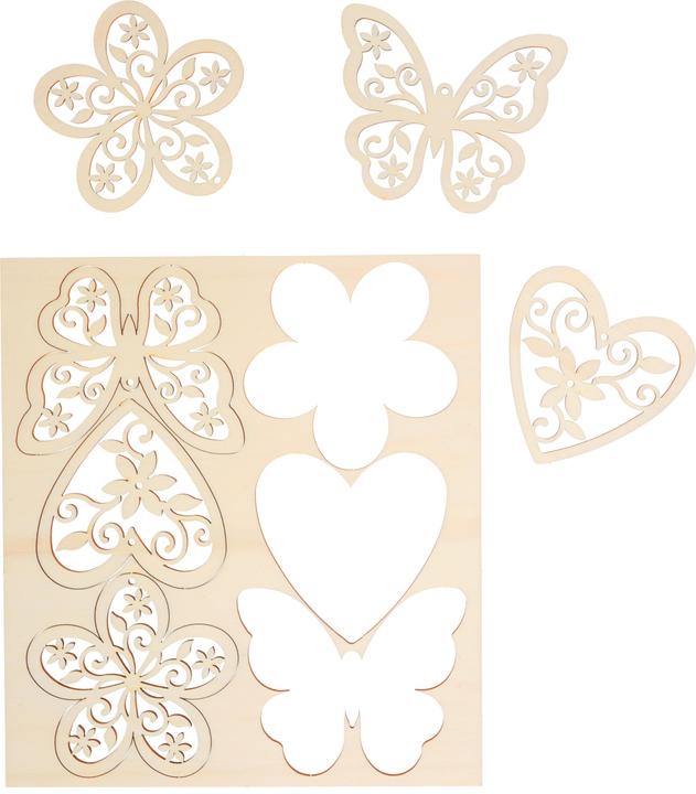 Produktbild VBS Anhänger "Blumen, Herzen und Schmetterlinge", 6er-Set