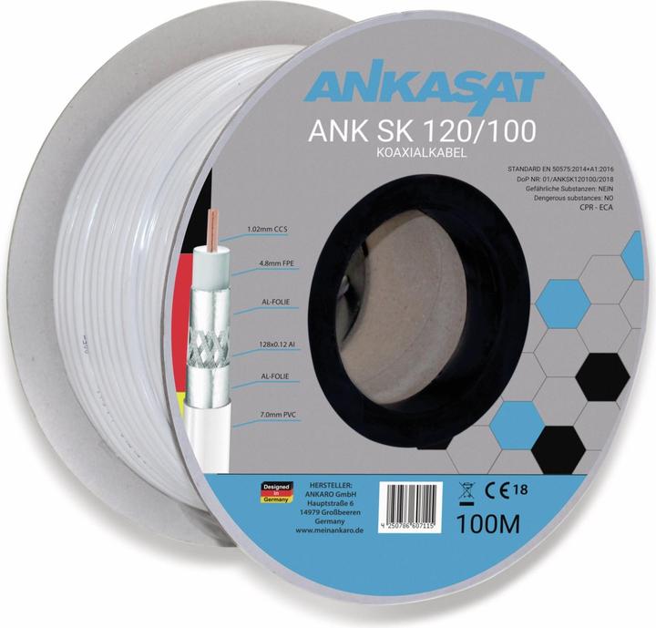 Actual product image Ankasat Coaxial cable, CCS, 100 m, 6.8 mm white (120 dB, Antenna cable)