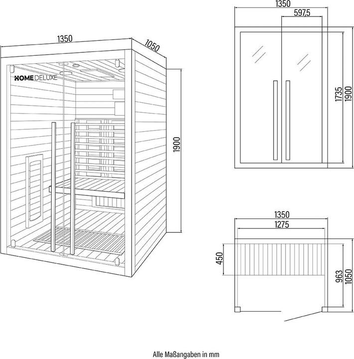 Immagine prodotto Home Deluxe Cabina a raggi infrarossi VERA M - 135x105 cm per 2 persone - Cabina a raggi infrarossi da 2350 watt