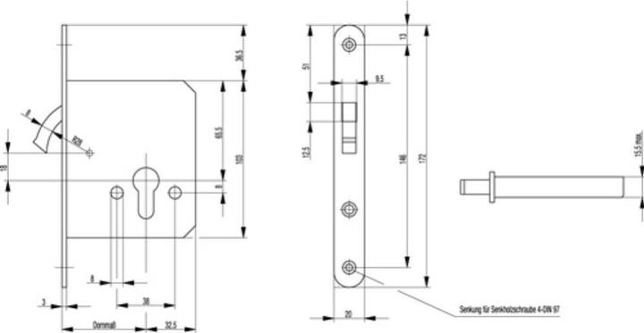 Image du produit BKS Serrure à pêne circulaire 0371/0372 Pêne circulaire PZ acier inoxydable arrondi 20 x 172 mm