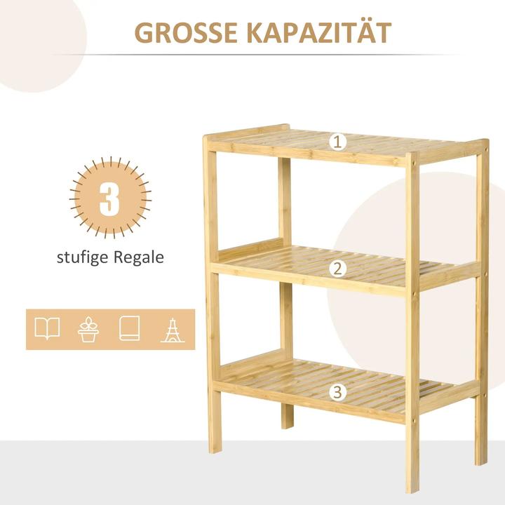 Produktbild Homcom Regal Bambusregal 3 Regalböden, Bambus 62x33x80cm, Natur