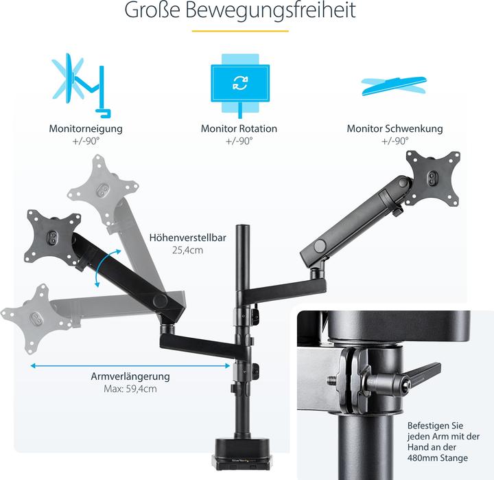 Actual product image StarTech com Desk Mount Dual Monitor Arm - Full Motion Monitor Mount for 2x VESA Displays up to 32&q (Table, 32")