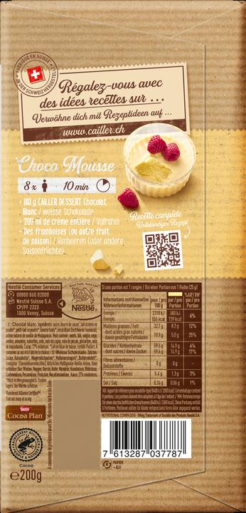 Immagine prodotto Cailler Dessert Barretta di cioccolato bianco (200 g)
