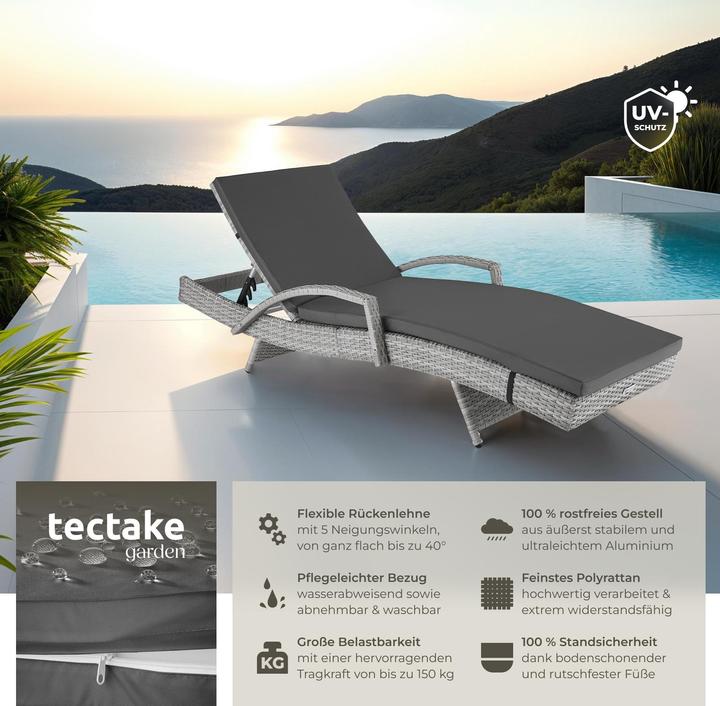 Actual product image tectake Sun lounger Océane rattan (190 cm)